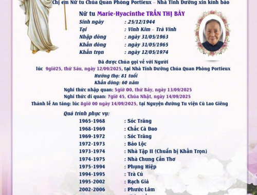 AI TÍN: NỮ TU MARIE-HYACINTHE TRẦN THỊ BẢY